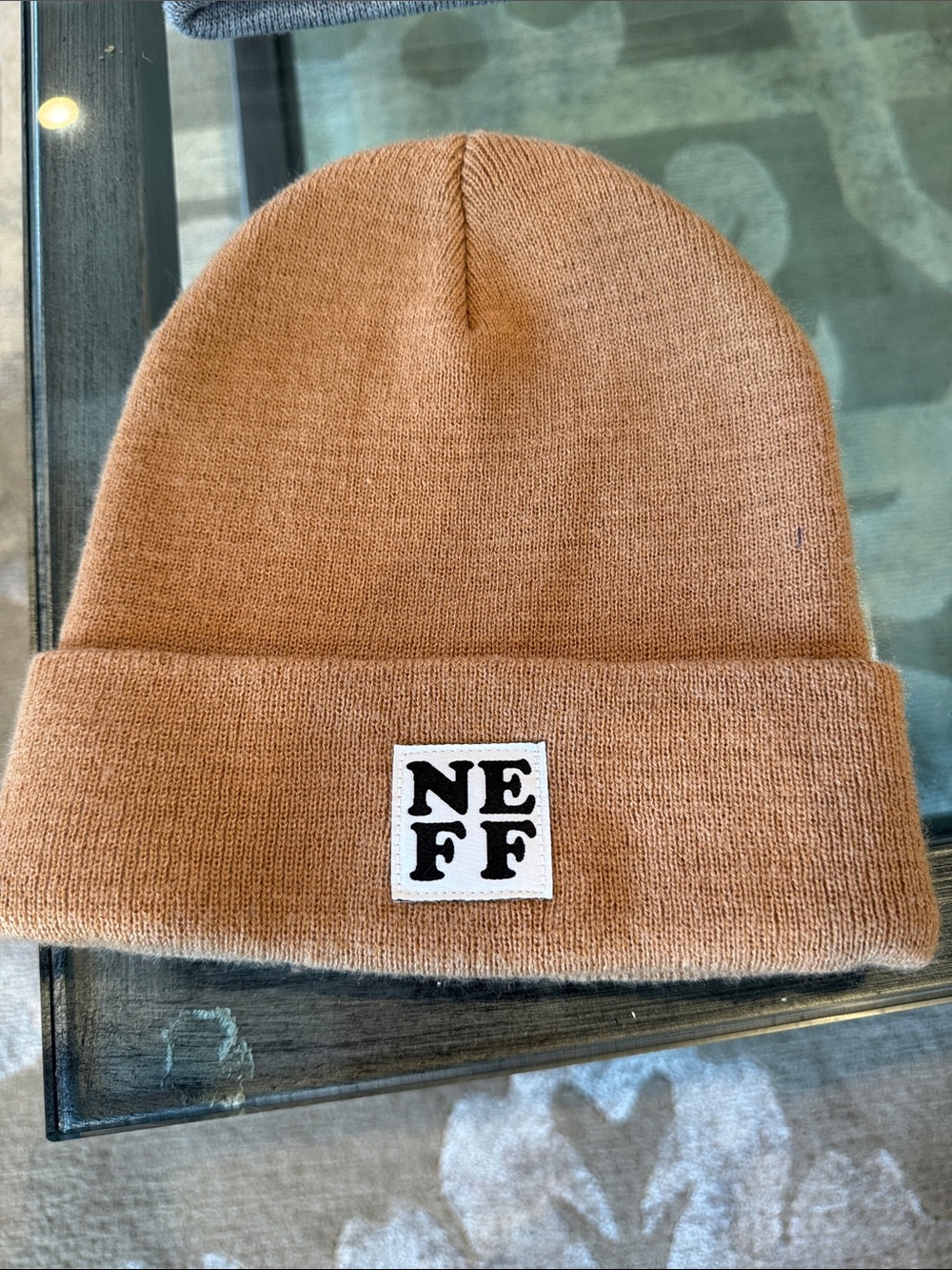 Neff Tan Knit Cuffed Beanie with Logo Patch